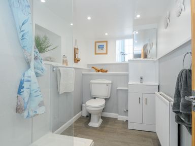 A bathroom with a toilet sink and shower area at Stone's Throw Cottage in Launceston