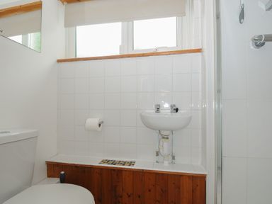 A bathroom with a toilet sink and shower at 37 Tamar St Ann's Chapel near Callington