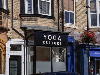 A yoga studio sign labeled Yoga Culture in Saltburn-By-The-Sea