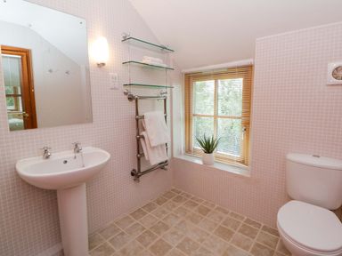 A bathroom with a sink, toilet and towel rack at Bryn Isaf in Swyddffynnon near Pontrhydfendigaid