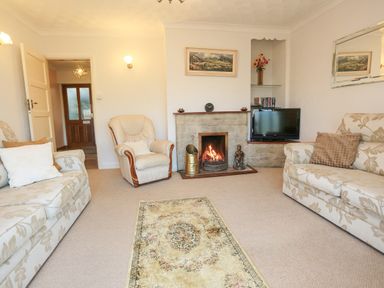 A living room with sofas armchair fireplace and television at Artists Cottage in Minffordd near Penrhyndeudraeth