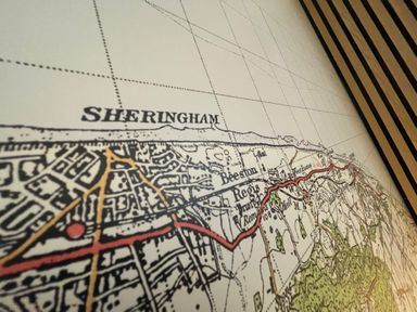 A close up of a vintage map showing Sheringham and surrounding areas at Happy Place in Sheringham