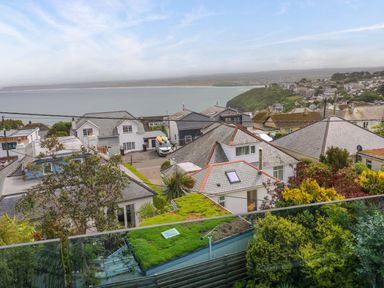 A view of houses and the sea at Miramar in St. Ives