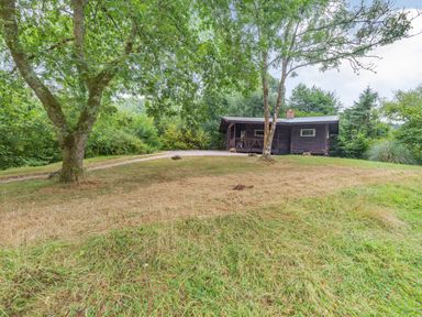 A log cabin house surrounded by trees and grass at The Log Cabin in Sheldon Blackdown Hills