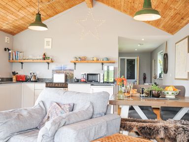 A kitchen with a sofa and dining table at Smugglers Bodmin Moor, St Breward near St Tudy