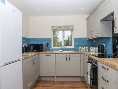 A kitchen with appliances and cabinets at Aunty Junes Cottage Okehampton