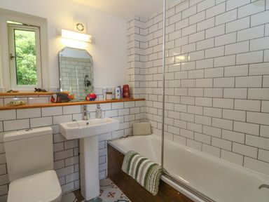 A bathroom with a sink and bathtub at Delfryn in Llandeilo