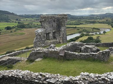A castle ruin with grass and river view at Delfryn Llandeilo near Llandeilo