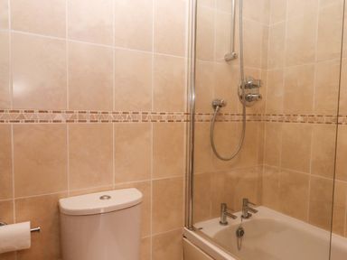A bathroom with a bathtub and shower at Swallows Reach Halwell