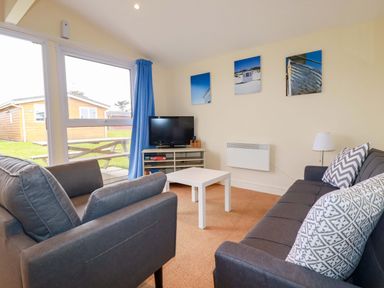 A living room with a sofa and coffee table at 161 Atlantic Bay Holiday Park in Padstow