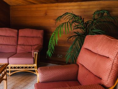 A sitting room with a sofa, chair and houseplant at Primula Patch Akeld near Wooler