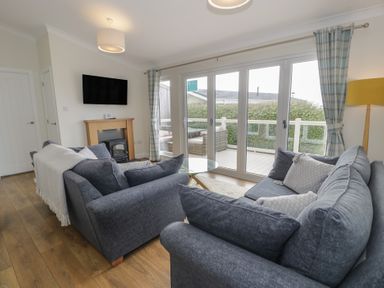 A living room with a television and sofas at Platinum Lodge (503) Talybont