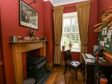 A study with a desk and chair at Plas Pontfaen near Fishguard and Newport, Pembrokeshire