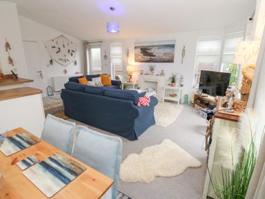 A living room with sofa and television at The Sanctuary Badgers Retreat Holiday Park near Catterick Garrison North Yorkshire