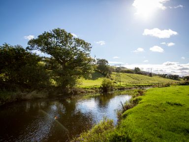A river with trees and hills at Ty Twt Teifi in Tregaron