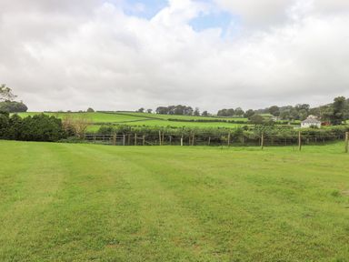 A grassy field with a fence and trees at The Gatehouse in 