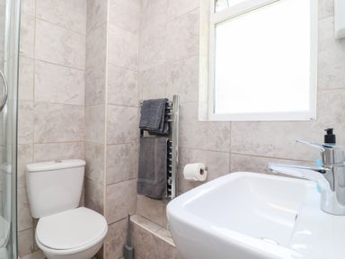 A bathroom with a toilet and sink at Valley Lodge 37 St Ann's Chapel, Cornwall