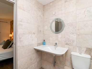 A bathroom with a sink and toilet at Valley Lodge 37, St Ann's Chapel, Cornwall