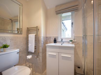 A bathroom with a toilet, sink, and shower at Marina View in Bowness-On-Windermere