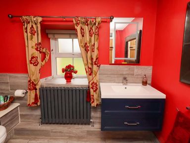 A bathroom with a sink and toilet at Petty Knowes Cottage in Rochester near Otterburn