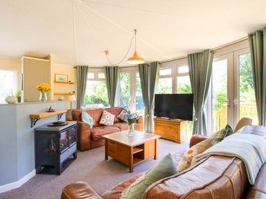 A living room with a sofa and coffee table at Dunromin in Montgomery