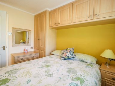 A bedroom with a bed and mirror at Dunromin in Montgomery