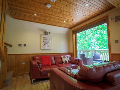 A living room with a sofa and window at Lodge 68 - Fern Gully near Chudleigh