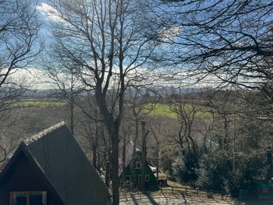 A view of trees and houses near a green field at Tor View Finlakes Holiday Park near Chudleigh