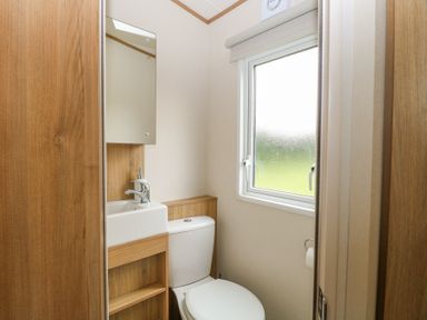 A small bathroom with a toilet sink mirror and window at 75 Foxburrow Hang in Fritton