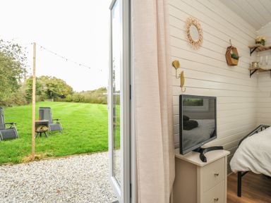 A bedroom with a television and bed at Buzzards Lodge in Roche