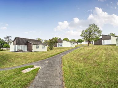 A pathway leading to houses with grass and trees at Harcombe House Rooms - First Floor Twin, Chudleigh