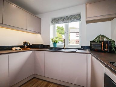 A kitchen with a sink and kettle at Tiddlywink near Indian Queens