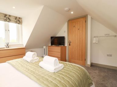 A bedroom with a bed and television at Tiddlywink near Indian Queens