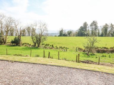 A gravel area in front of a grassy field with scattered trees at Teach Ards in Kilgarvan County Kerry