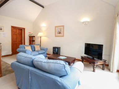 A living room with a sofa and television at Holly Berry in Wood Norton near Foulsham