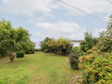 A garden with trees and grass at Nanvivian in Feock near Truro