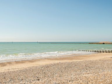 A beach with a pier and ocean at Marine Court First Floor Double with Shower Room in Littlehampton