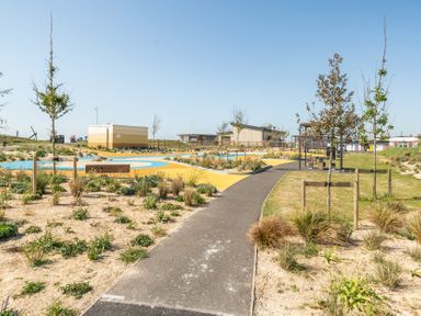 A playground with pathways and greenery at Marine Court First-floor Double Bedroom with Wet Room, Littlehampton