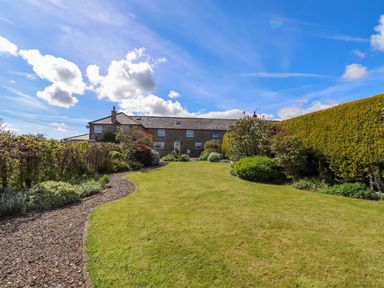 A garden with a house and hedges at 3 Christon Bank Mews in Christon Bank