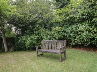 A bench in a garden surrounded by greenery at St. Marys House Church Westcote near Bledington