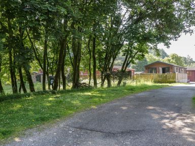 A pathway leading to cabins with trees at Wally's Folly Limefitt Park near Troutbeck