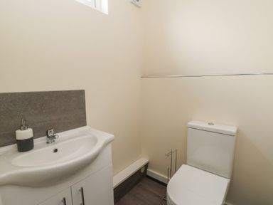 A bathroom with a sink and toilet at Glandwr House Llandrindod Wells