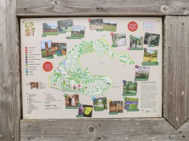 A map and guide board for Rosliston Forestry Centre detailing trails activities and facilities at Sycamore Lodge in Rosliston