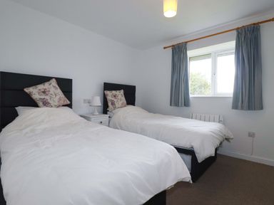 A bedroom with two beds and a bedside table at Folly View Cambrose near Illogan