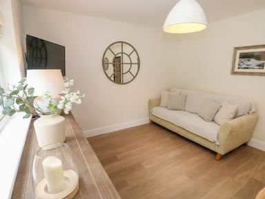 A living room with a sofa and television at Hafan Y Gof in Newcastle Emlyn