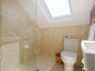 A bathroom with shower and toilet at Swn Y Don in 