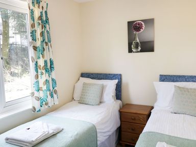 A bedroom with two single beds and a bedside table at Valley Lodge 2 in Callington