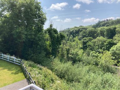 A landscape view with trees and grass at 1 Bryn Beudy in Narberth