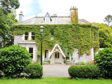 A house covered in ivy with a pathway and bushes at The Stables near Budock Water