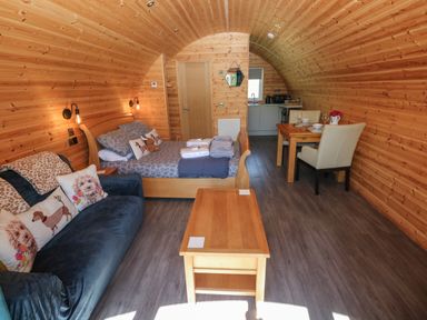 A studio with a bed and kitchenette at Lodge 2 near Pontyates